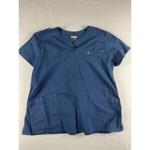 WonderWink WonderFlex Women's Navy Blue Scrub Top Size 2X V-Neck Short Sleeve